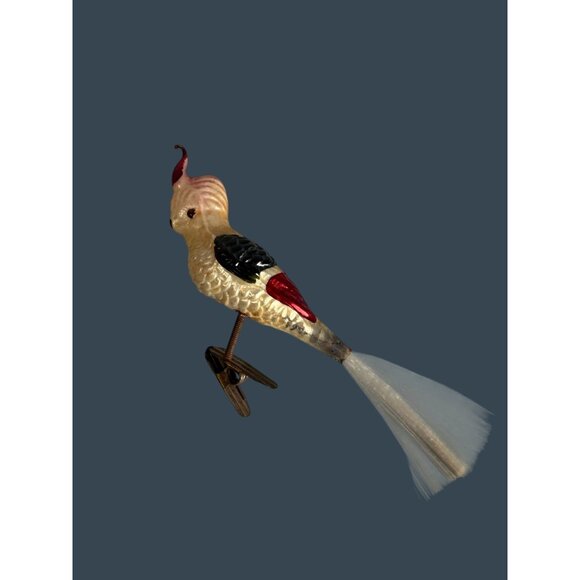 Vintage German Glass Cockatiel Clip Bird Ornament Spun Glass Tail Rare 6" - Picture 4 of 11